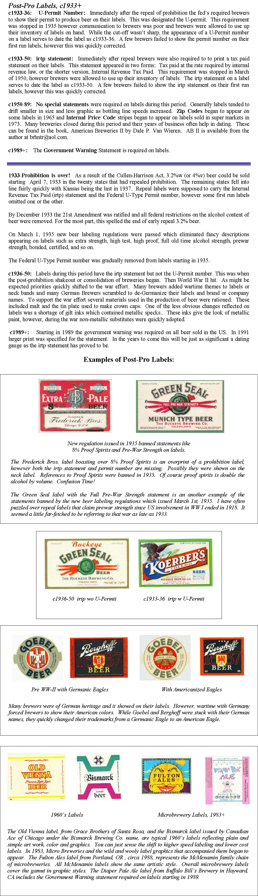 Dating Beer Labels 1933